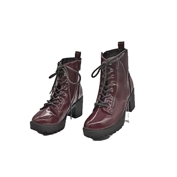 Forever 21 Platform Boots Chunky Heels Oxblood Size 7.5 Zip & Lace Up Punk Retro - Picture 2 of 14